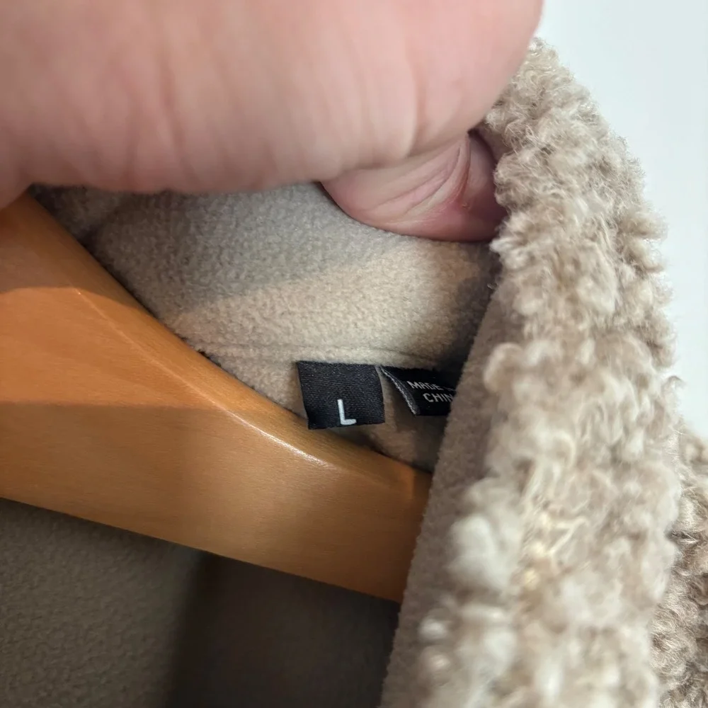 Orvis Mens Sherpa Fleece Vest Tan Beige Rust Red Full Zip Mock Neck Large